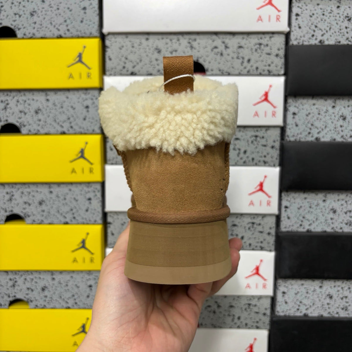 UGG Goldenstar Crafted Lace Women's Boot – Suede Moc-Toe Ankle Boot with Shearling Lining, Multi-Colour Woven Lace & Chunky Platform Sole in Chestnut