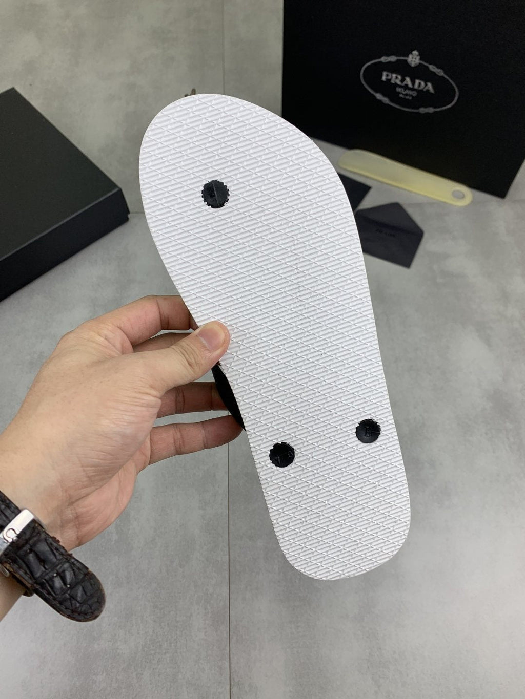 Prada Dark Gray and Black Flip-Flops